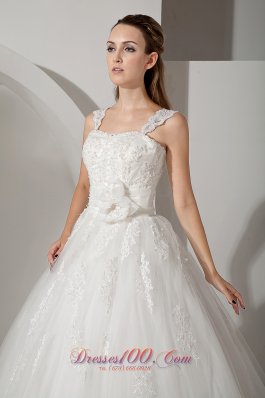 Appliques Court Train Lace Wedding Dress With Straps