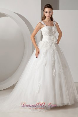 Appliques Court Train Lace Wedding Dress With Straps