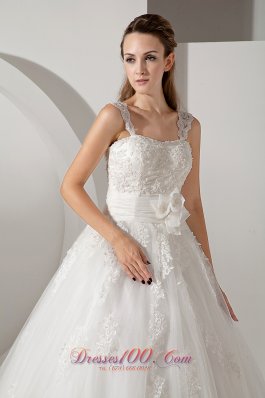 Appliques Court Train Lace Wedding Dress With Straps