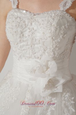 Appliques Court Train Lace Wedding Dress With Straps