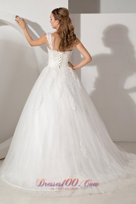 Appliques Court Train Lace Wedding Dress With Straps