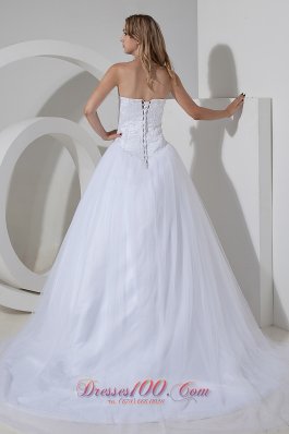 Beading Court Train Strapless Tulle Wedding Dress