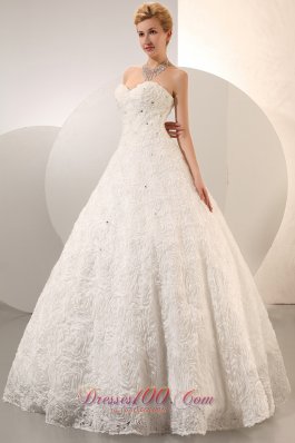 Ball Gown Beaded Wedding Dress With Rolling Flower