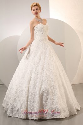 Ball Gown Beaded Wedding Dress With Rolling Flower