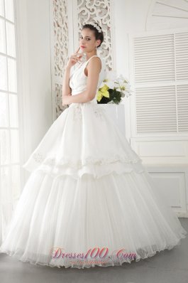 V-neck Ivory Organza Beaded Ruch Wedding Dress