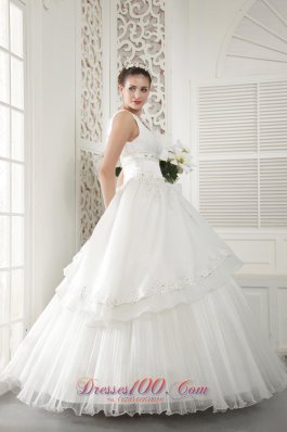 V-neck Ivory Organza Beaded Ruch Wedding Dress