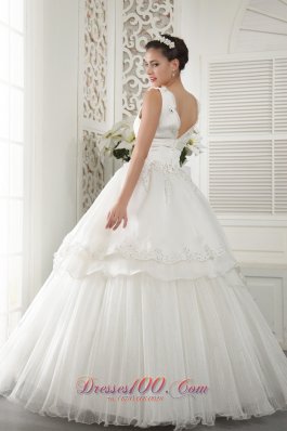 V-neck Ivory Organza Beaded Ruch Wedding Dress