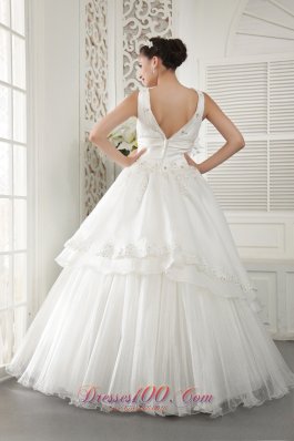 V-neck Ivory Organza Beaded Ruch Wedding Dress