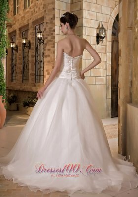 Sweep Train Beading Organza Ruch Wedding Dress