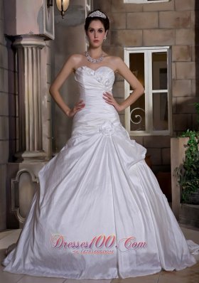 Hand Made Flowers Ball Gown Court Train Wedding Dress