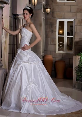 Hand Made Flowers Ball Gown Court Train Wedding Dress