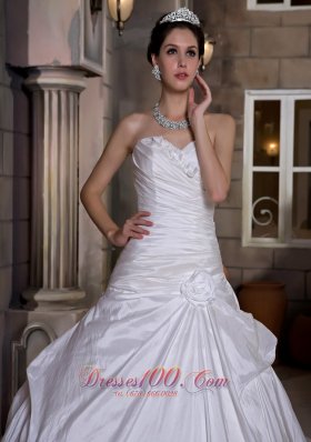 Hand Made Flowers Ball Gown Court Train Wedding Dress