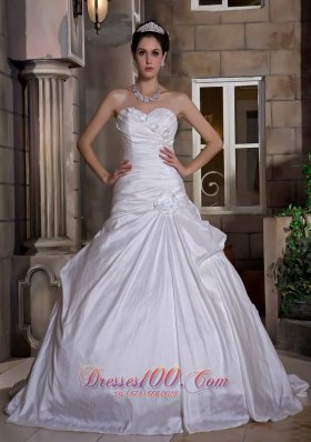 Hand Made Flowers Ball Gown Court Train Wedding Dress