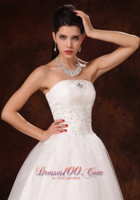 Strapless Appliques Church Wedding Dress Beaded