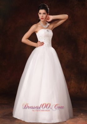 Strapless Appliques Church Wedding Dress Beaded