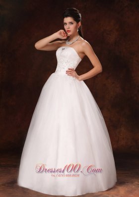 Strapless Appliques Church Wedding Dress Beaded