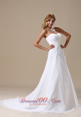 Chiffon Ruched Brush Appliques Sweetheart Wedding Dress