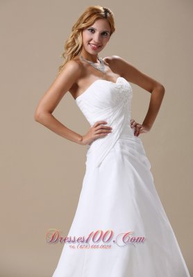 Chiffon Ruched Brush Appliques Sweetheart Wedding Dress