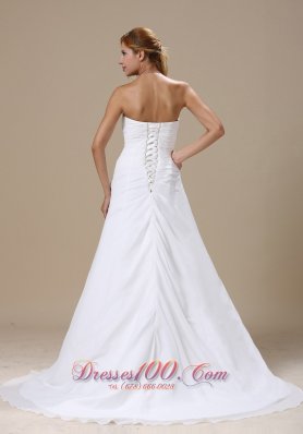 Chiffon Ruched Brush Appliques Sweetheart Wedding Dress