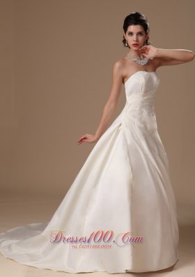 Beaded Church Wedding Dress Court Train Ball Gown