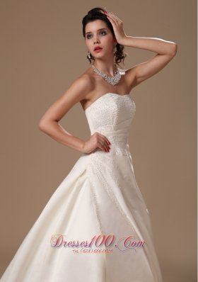 Beaded Church Wedding Dress Court Train Ball Gown