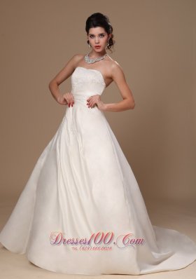 Beaded Church Wedding Dress Court Train Ball Gown