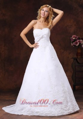 Embroidery A Line Wedding Dress With Brush Train