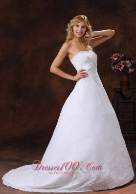 Embroidery A Line Wedding Dress With Brush Train