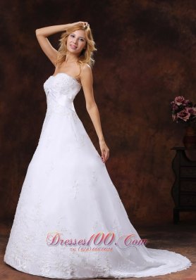 Embroidery A Line Wedding Dress With Brush Train