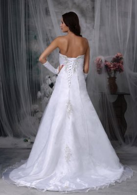 Strapless Organza Appliques Court Train Wedding Dress