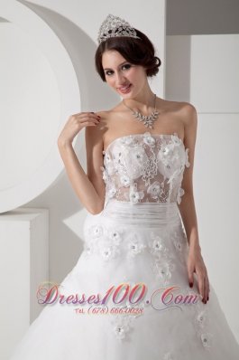 Tulle Appliques Court Train Wedding Dress Beaded