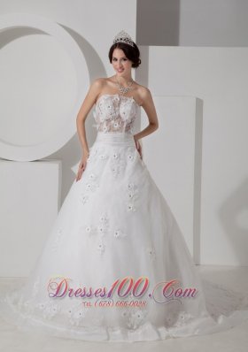 Tulle Appliques Court Train Wedding Dress Beaded