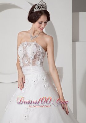 Tulle Appliques Court Train Wedding Dress Beaded