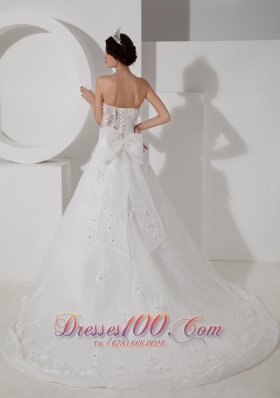 Tulle Appliques Court Train Wedding Dress Beaded