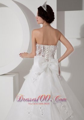 Tulle Appliques Court Train Wedding Dress Beaded