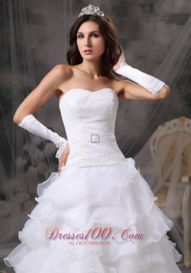 Ruffles Sweetheart Organza Wedding Dress With Gloves