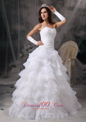 Ruffles Sweetheart Organza Wedding Dress With Gloves