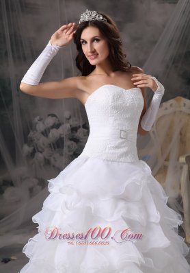 Ruffles Sweetheart Organza Wedding Dress With Gloves