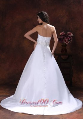 Satin Sweetheart Beaded Brush Train Wedding Dress