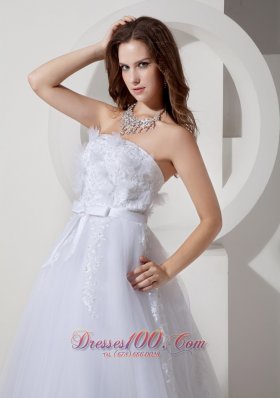 Tulle Chapel Train Embroidery Sashed Wedding Dress