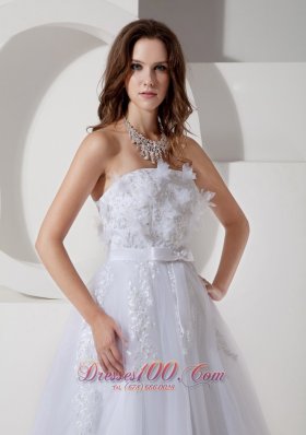 Tulle Chapel Train Embroidery Sashed Wedding Dress