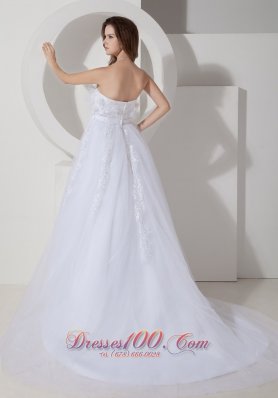 Tulle Chapel Train Embroidery Sashed Wedding Dress