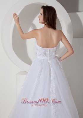 Tulle Chapel Train Embroidery Sashed Wedding Dress