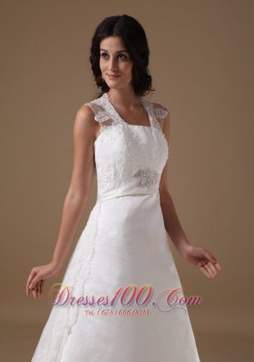 Square Lace Court Train Beaded Wedding Dress