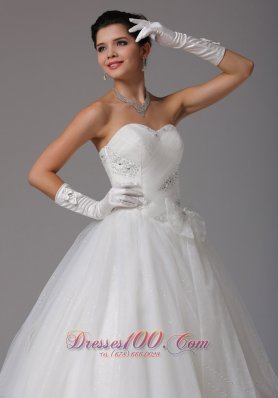 Beaded Sweetheart Ruch Wedding Dress With Bows