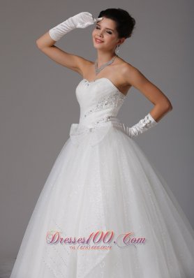 Beaded Sweetheart Ruch Wedding Dress With Bows