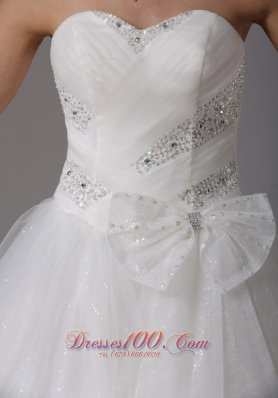 Beaded Sweetheart Ruch Wedding Dress With Bows