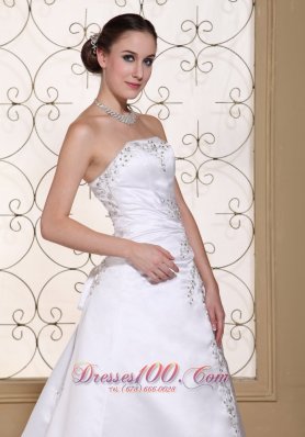 Court Train Embroidery Satin Beading Wedding Dress