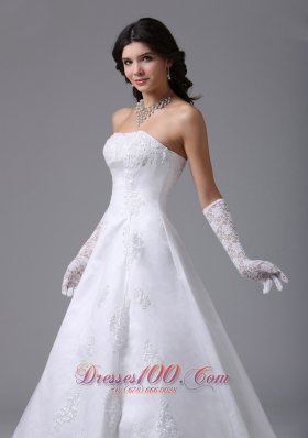 Strapless Lace A Line Wedding Dress With Gloves