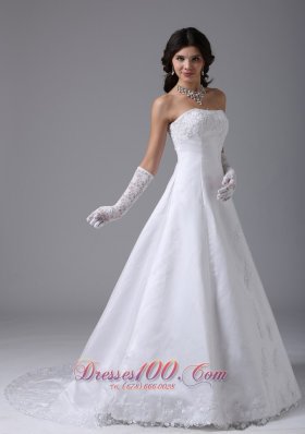 Strapless Lace A Line Wedding Dress With Gloves